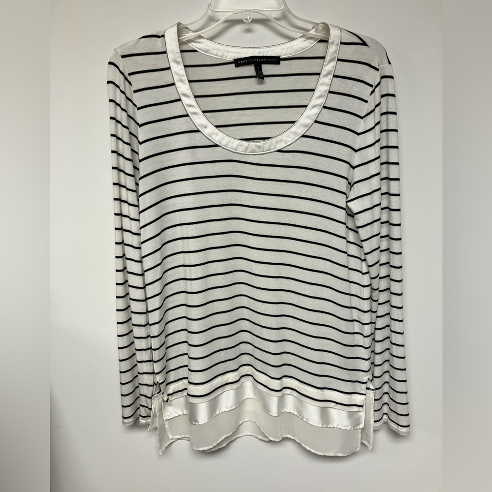 White House Black Market Black and White Striped Long Sleeve Top, S